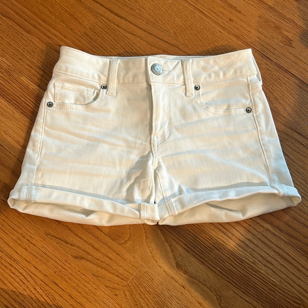 American Eagle White Midi Jean Shorts